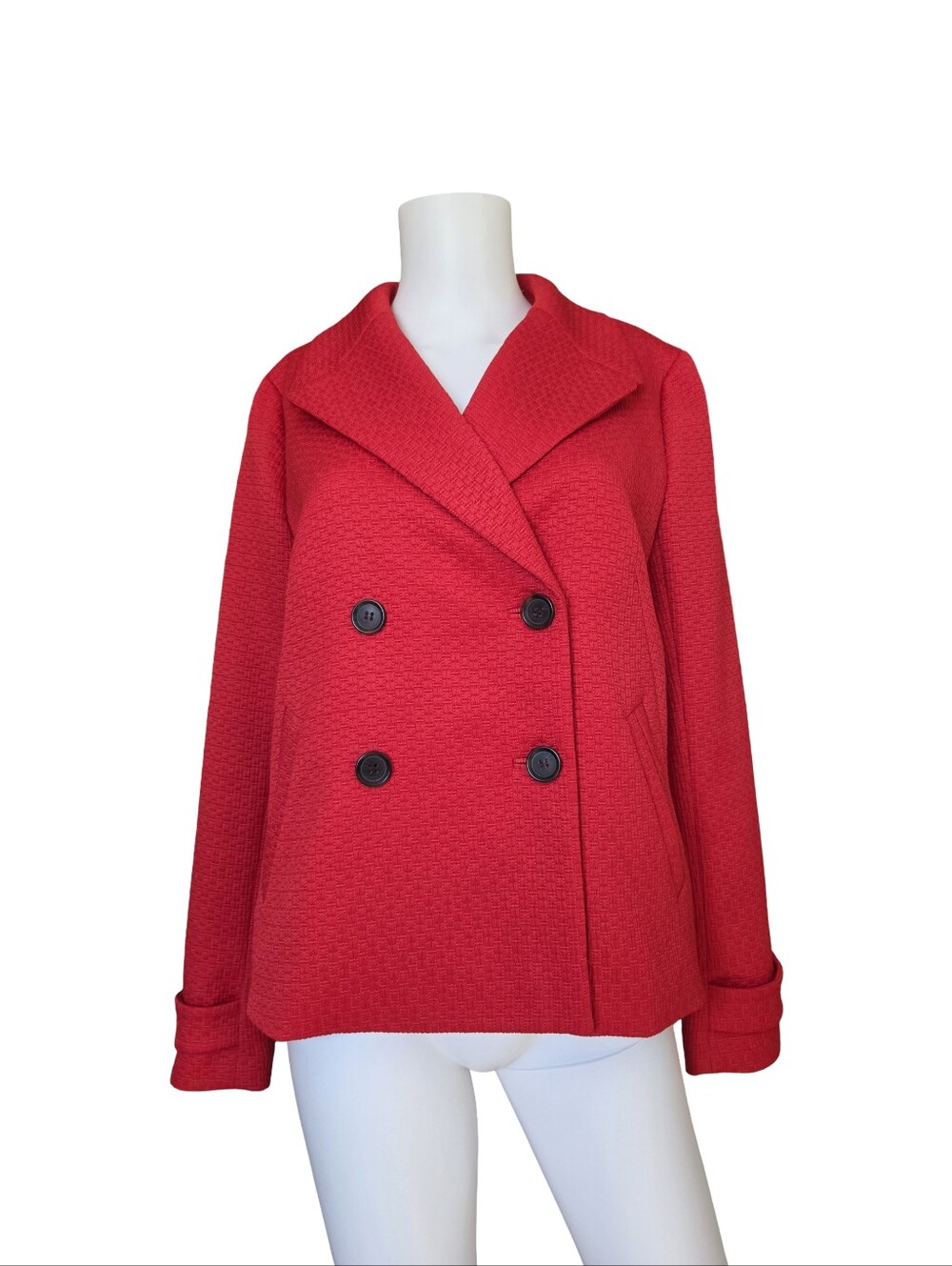 Talbots Double Breasted Blazer Jacket Red Textured Office Bold Womens Size 10
